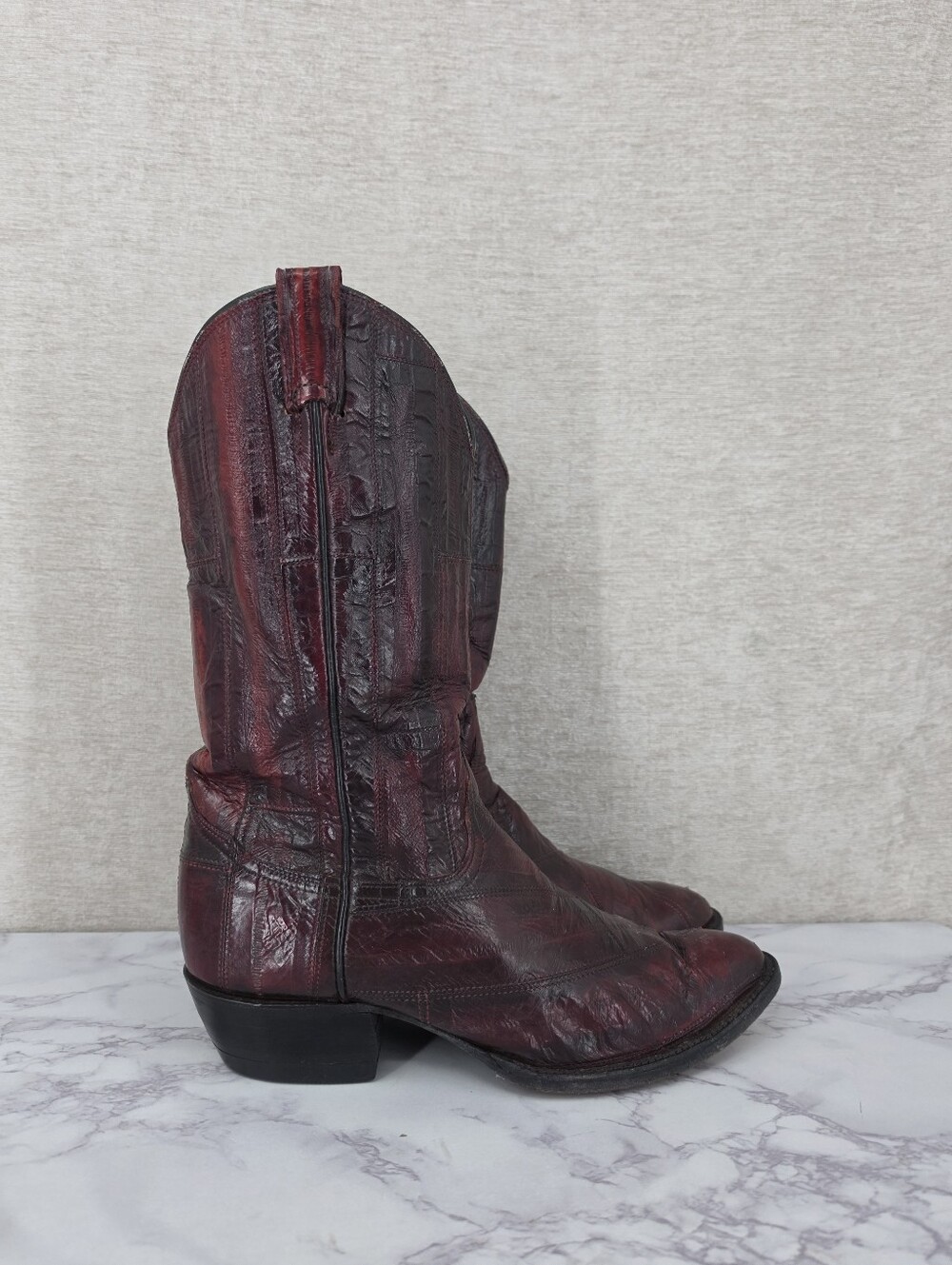 Tony Lama Vintage Black Cherry Red Exotic Eel Skin Leather Cowboy Western Boots